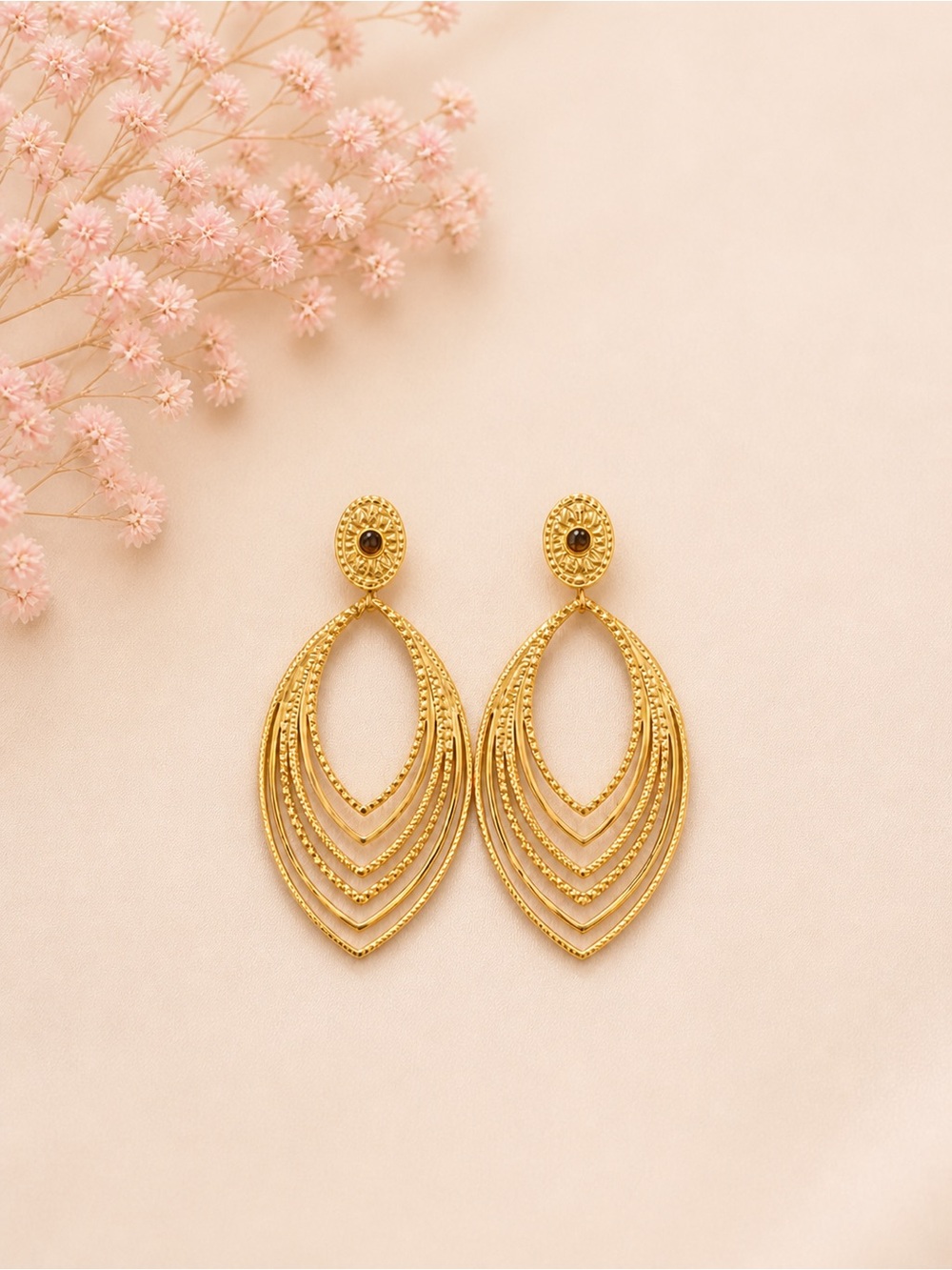 Gold Layered Teardrop Dangle Earrings - Elegant Women Jewelry